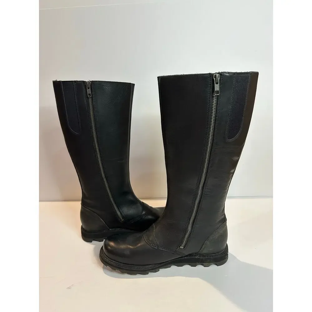 SOREL Scotia Knee High Leather Waterproof Boots Women's 8.5 Black Utility Style
